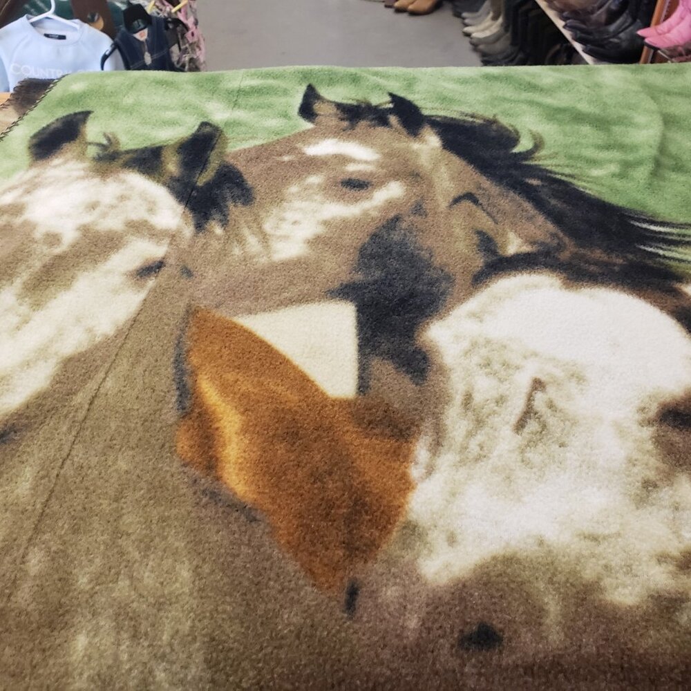 Thinner style large fleece lap blanket throw Horses Pony Western theme